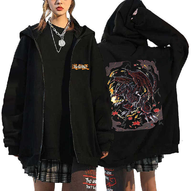 Anime Dragon Yu-Gi-Oh! Red-Eyes Black Zipper Hoodies For Men Women Clothing Long Sleeves Fleece Sweatshirts Zip Up Hooded Tops C260915 C26091511
