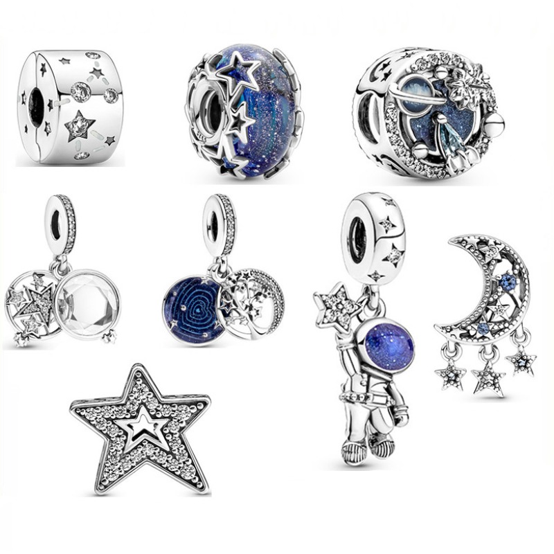 Bohemian Star Moon Pendant String Silver Set Blue Crystal Star Tassel Pendant Womens DIY Bracelet Jewelry Accessories