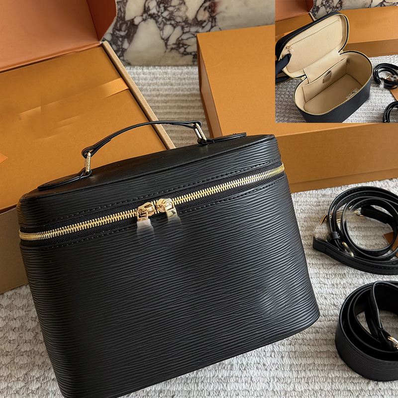 Sac à main cosmétique de créateur à double fermeture éclair, boîte de maquillage avec poignée supérieure pour femme, sac à main de 24 cm, cuir on