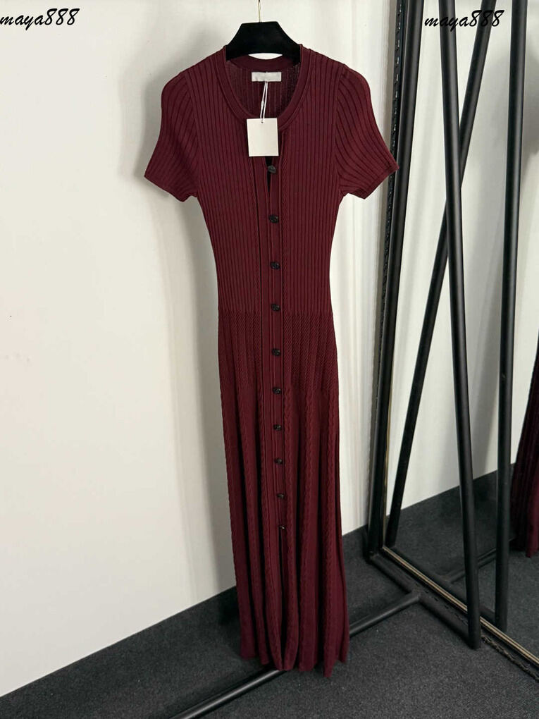Sandro Designer Dress Womens Diamond Short Sleeve Knit Dresses Luxurious Button Lapel Waist Cinched Fashion Party 2026 Spring French Fragrant Women