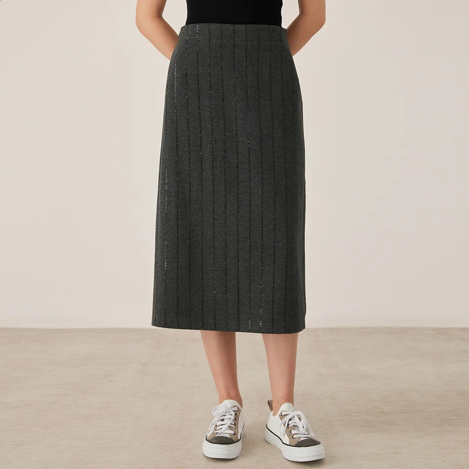 KL7523336 Women's High Waist Midi Knit Skirt Elegant Wool Blend for Autumn Winter Fashion 260917