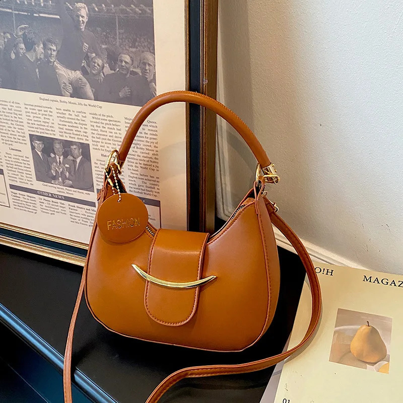 Vintage Solid Color Women's Pu Shoulder Underarm Bags Simple Ladies Adjustable Crossbody Bag Elegant Female Crescent Handbags 260917