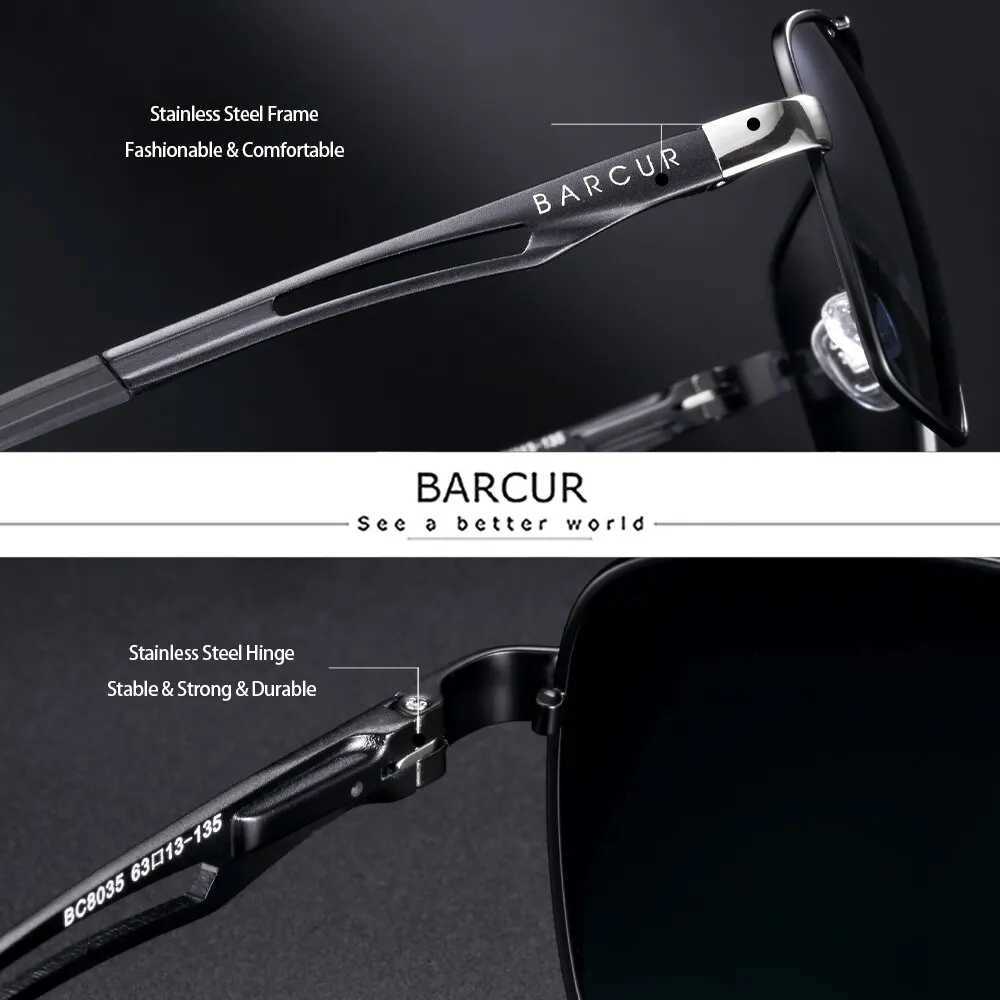 Metal BARCUR Pilot Frame Style Brand Sunglasses Men HD Polarized Women Shades Driving Sun Glasses Mirror UV400 N260814