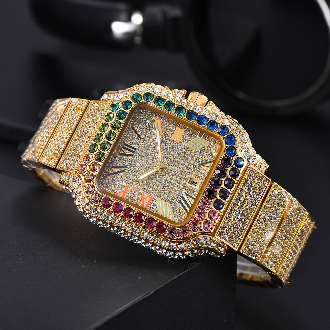 Iced Out designer watches for men watch Hollowed out watch Starlight filled the sky 40mm quartz movement Mineral mirrored glass watch vintage tank w