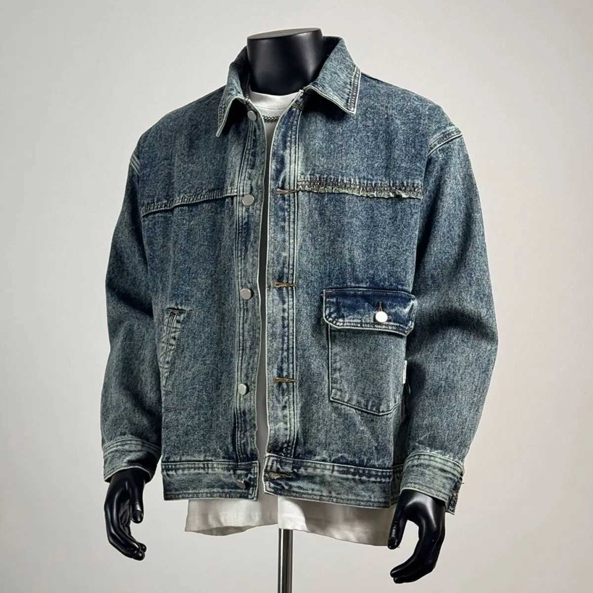 Men's Trendy Outerwear Blue Denim Jacket Autumn Strt Retro Cardigan Boys Long Slved Male Chic Single-breasted Coat S260917WACD