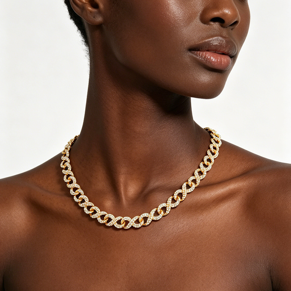 10mm wide figure-eight hip-hop Cuban with diamonds, unisex necklace, light luxury trendy accessory, cross-border bestseller collarbone chain