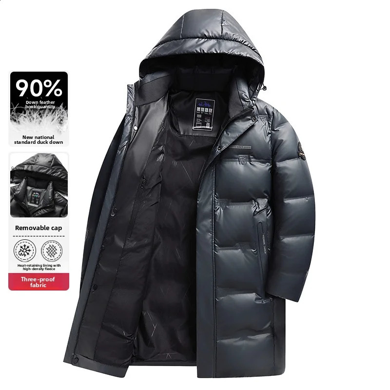 Winter Men's Long Down Jacket with Thickened Warm and Bright Fabric Duck Down Content of 90% Business and Leisure Jacket 260917