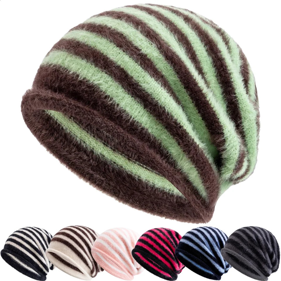 Fashion Woman Slouchy Beanie Casual Stripe Y2K Winter Hats For Female 260917