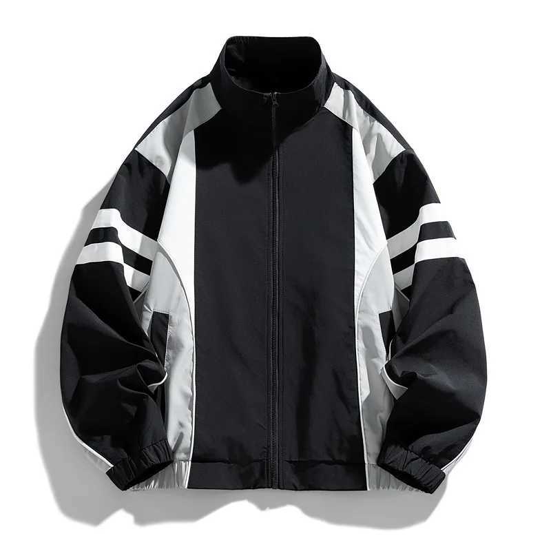 Retro American Color Block Stand Collar Jacket Men's Women's Casual Loose Design Spring Autumn New Style Versatile Leisure Sport S26091828