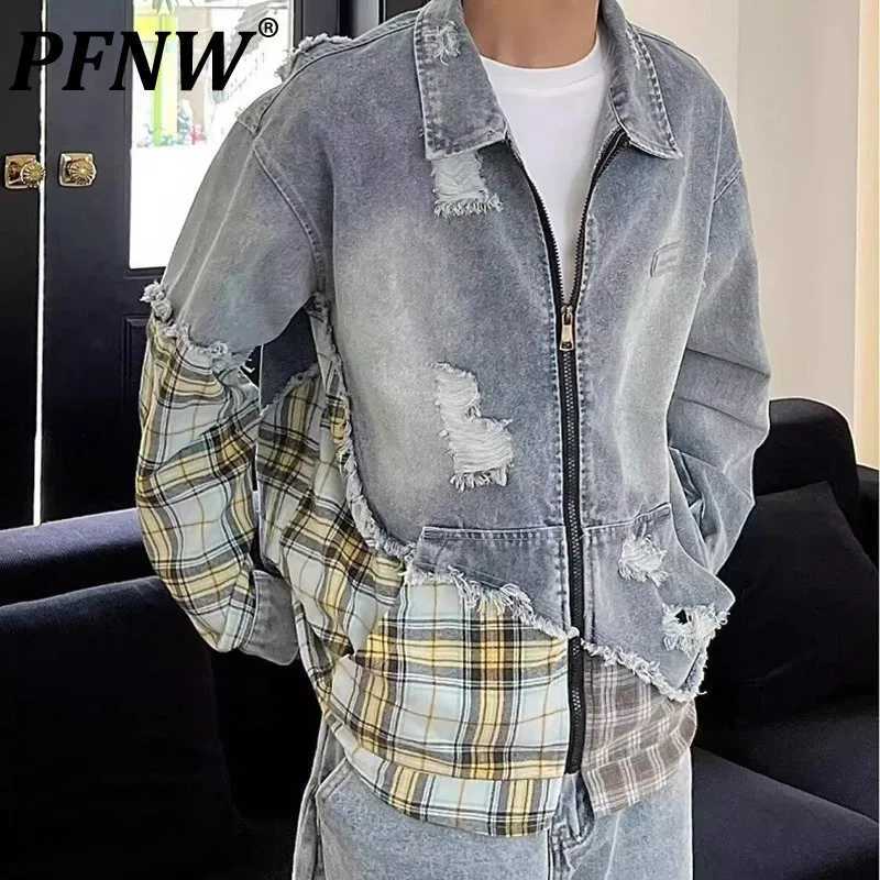 PFNW Embroidered Denim Short Men's Jacket Autumn 2025 Spring Autumn Loose Fashion Long Slve Tops 28W9516 S260918X6S0
