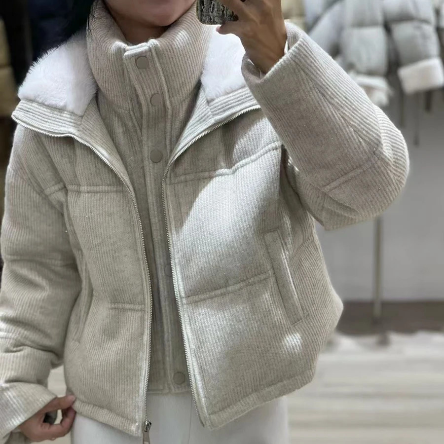 Womens Goose Down Jackets Short Black Puffer Coat Cashmere With Zipper Fashion Winter Warm Jacket 260918