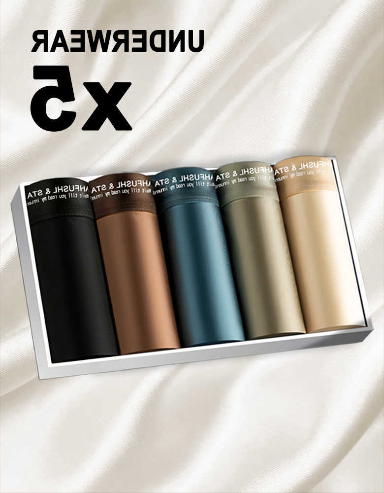 5PCS Men's Underwear Ice Underpants Silk Men's Light Satin Silk Breathable Flat Corner Four Cornered Shorts Without Marks D260918