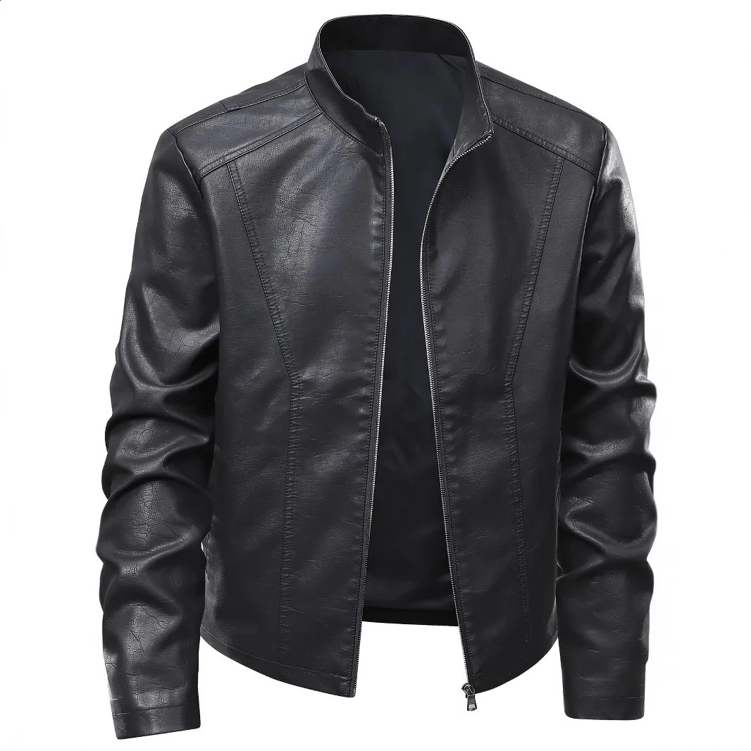 Cross border motorcycle style leather jacket men's stand up collar casual versatile leather jacket 260917