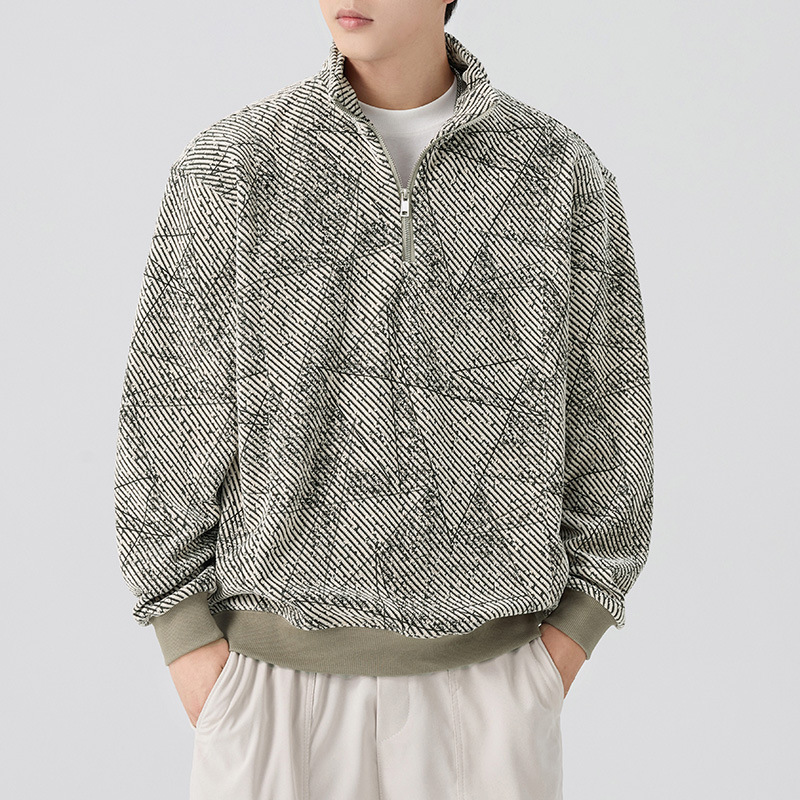Heavy-duty casual hoodie for men, trendy brand, American high street style, loose stand-up collar pullover, long-sleeved top