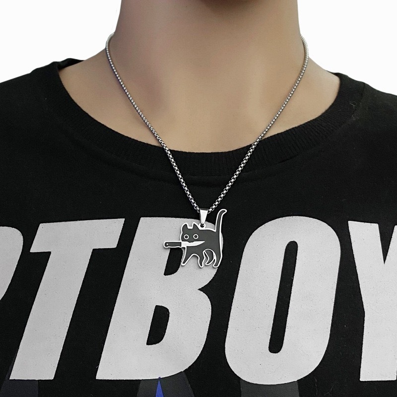 Cartoon Cute Knife Cat Pendant Necklace Personality Ins Hip-Hop Niche Unisex Clubbing Couple Student
