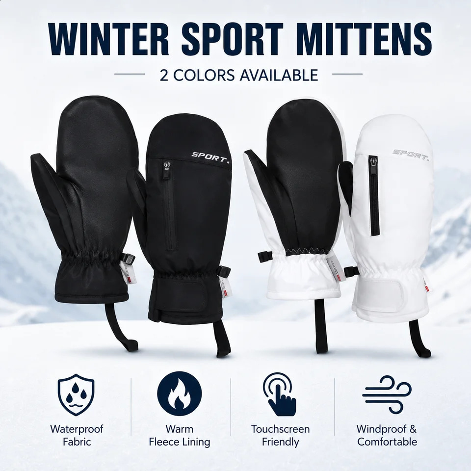 Winter Sport Mittens Waterproof Ski Gloves Warm Fleece Lined Touchscreen Snowboard Cycling Windproof Outdoor Glove for Men Women 260917