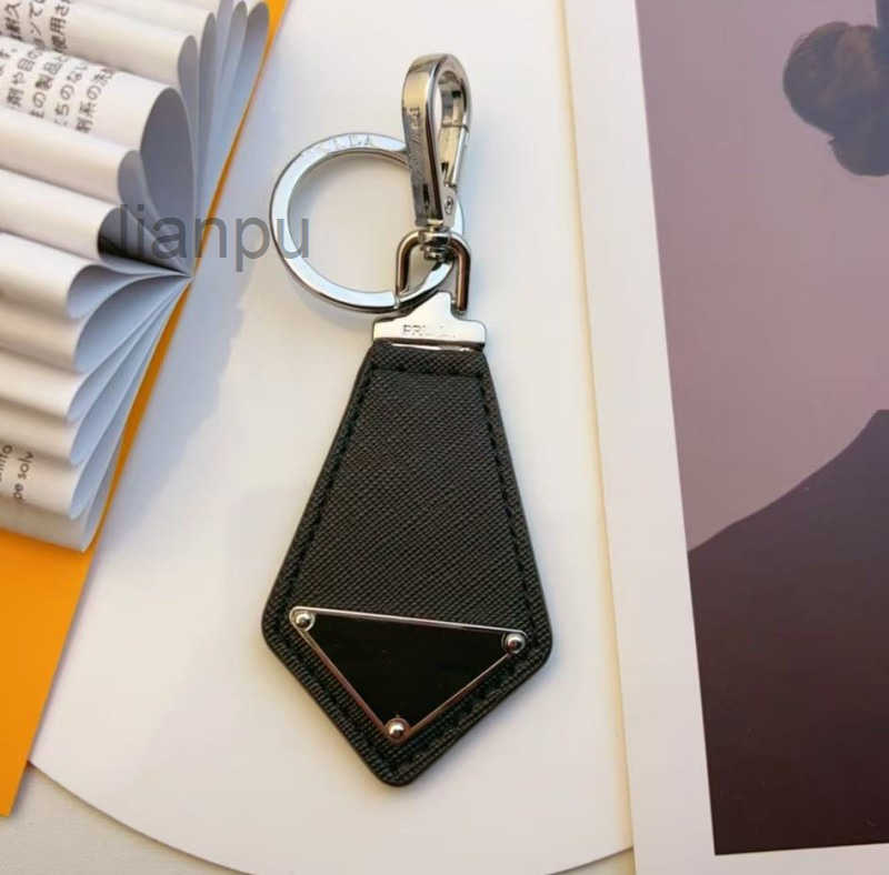 Leather Designer Triangle Saffiano Keychain Luxury Diamond Shape Car Key Ring Bag Pendant Charm Unisex Fashion Gift Key Holder With Lobster Clasp