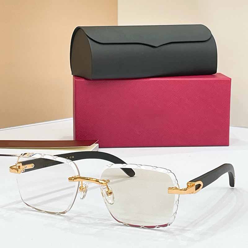 Sunglasses For Women Designer Rimless Faceted Diamond Cut Eyewear CT7453S Gold Metal Frame Brown Gradient Lens Dark Wood Temple UV400 Luxury Shades