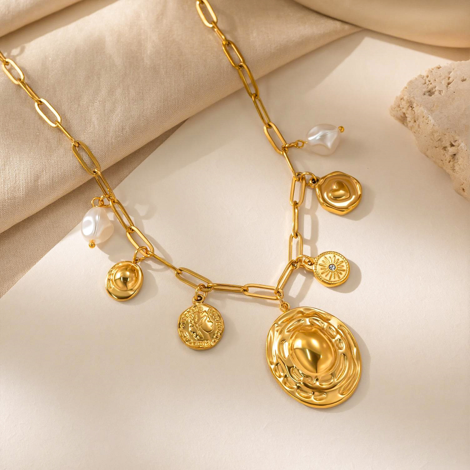 Stainless steel DIY accessory necklace pearls, heavy metal plated with 18k real gold, high-end, light luxury, versatile clavicle chain