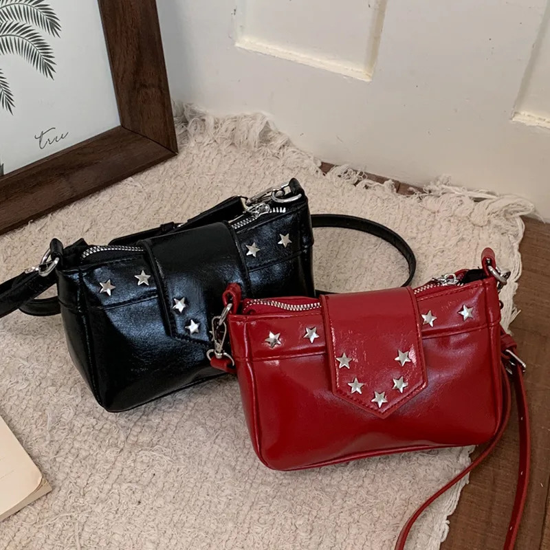 Korean Vintage Y2k Star Pu Shoulder Bags for Women Simple Solid Color Ladies Crossbody Bag Casual Cool Girls Phone Handbag 260917