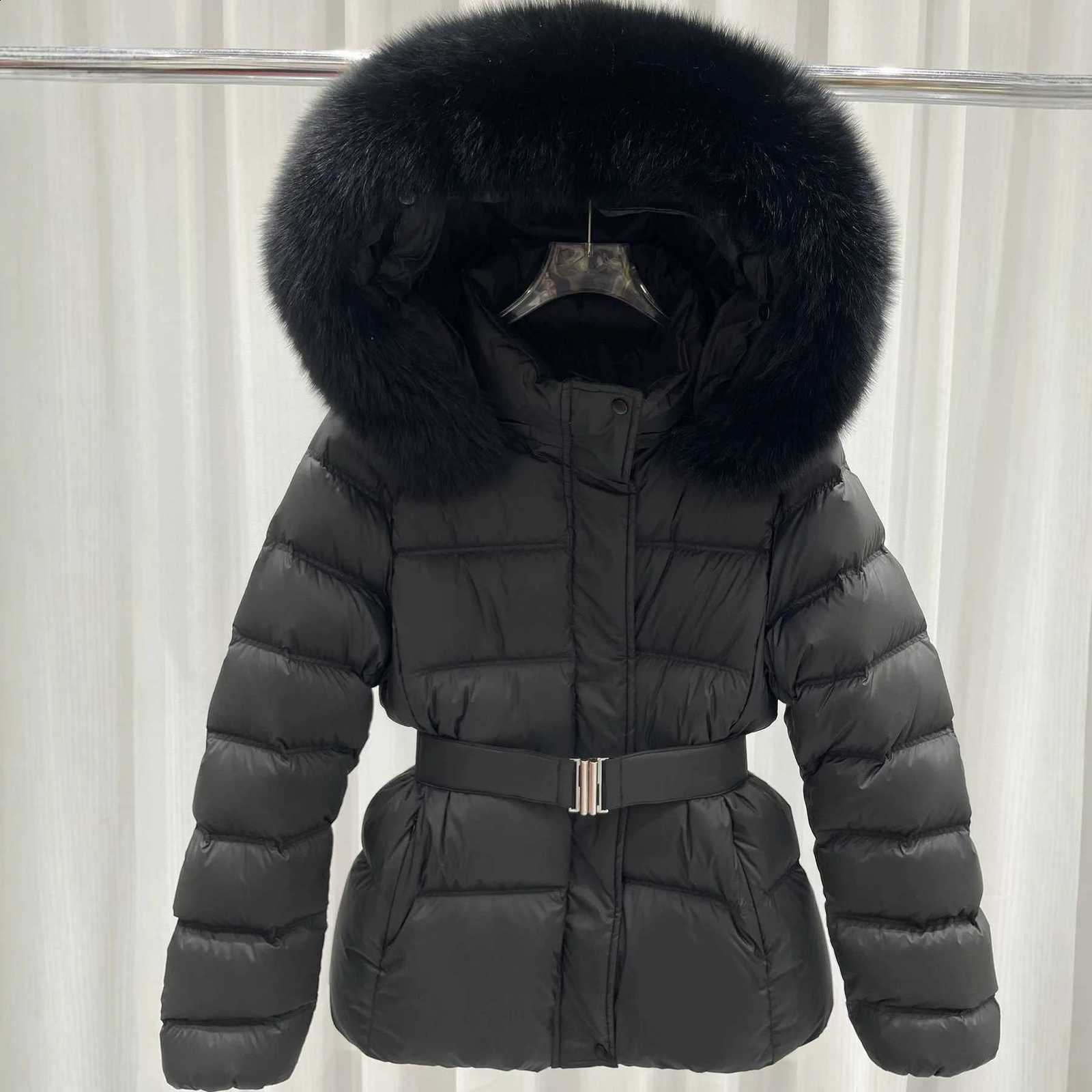 Women Fur Hooded Fur Collar Warm Snow Parka Winter Puffer Jacket Lightweight Warm Waist Belt Quilted Cotton Padded Parkas Coat H260917