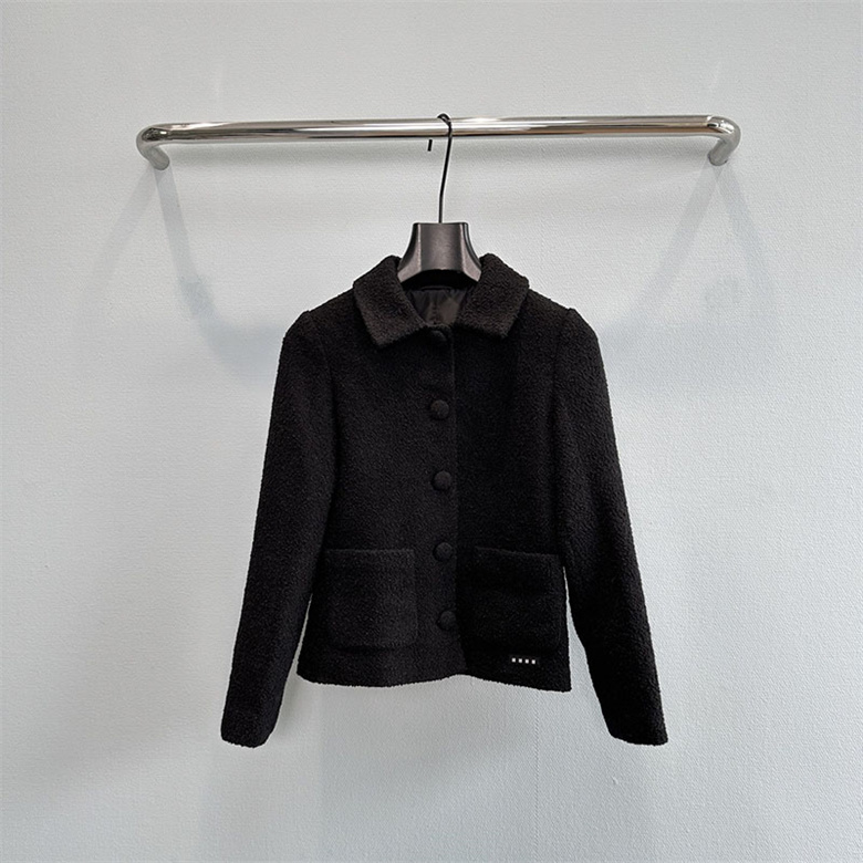 Chic Woman Vintage Black Jacket Long Sleeve Polo Elegant Warm Coat Autumn Winter Date Vacation Party Daily Wear