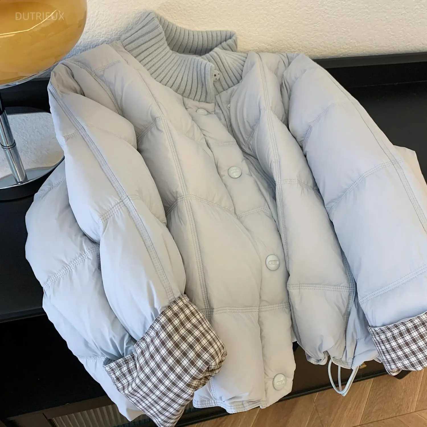 Sweet Knitted Patchwork Jackets For Women Autumn Winter Korean Fashion Parkas Coats Versatile Warm Chaqueta Mujer H260917