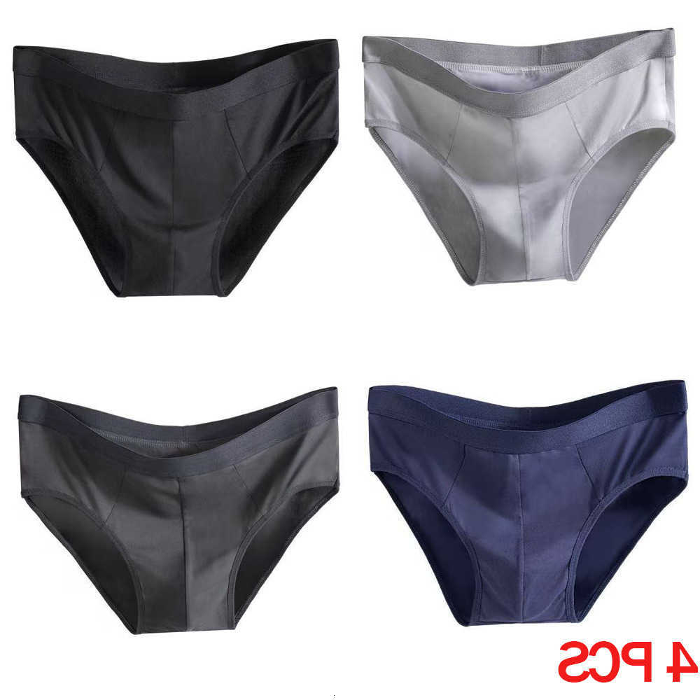 4Pcs Men's Ice Silk Underpants Briefs Men Bulge Pouch Plus Size Underwear Comfortable Underpants Male Thin Breathable Panties D260918