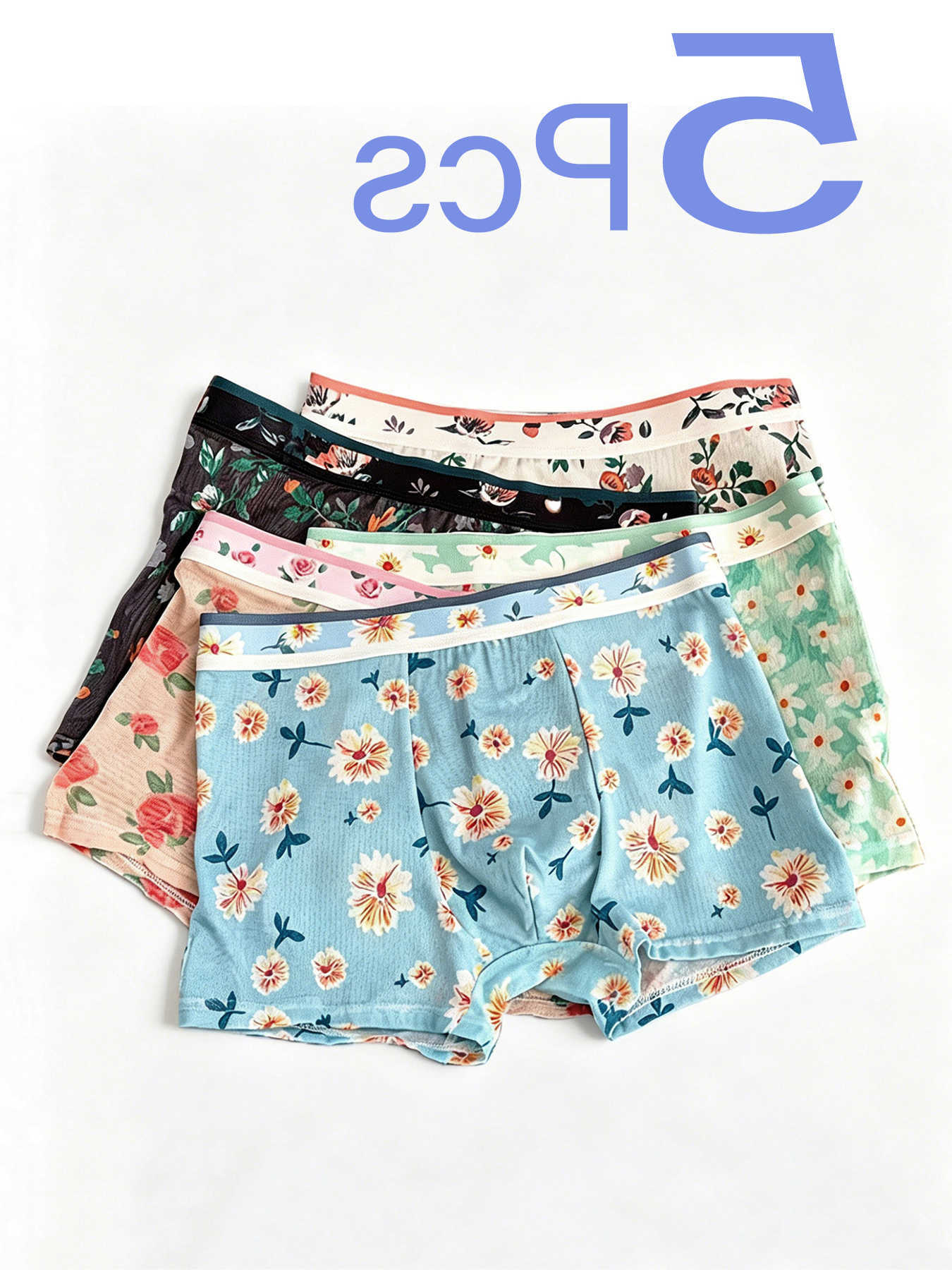 5 Pcs Men's Mesh Underpants Transparent Boxer Briefs Sexy Breathable Summer Printed Thin Quick-Dry Men's Underwear D260918