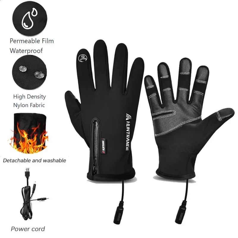 Winter Heated Gloves Unisex Waterproof Windproof Cold Gloves Snowboard Moto Ski Riding Driving Warm Touchscreen Zipper Gloves 260917