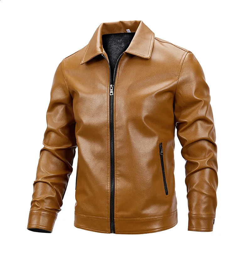 2026 Spring Autumn Turn Down Collar Pu Leather Jackets Men Slim Fit Casual Motorcycles Outwear Male Solid Faux Leather Jacket 260917