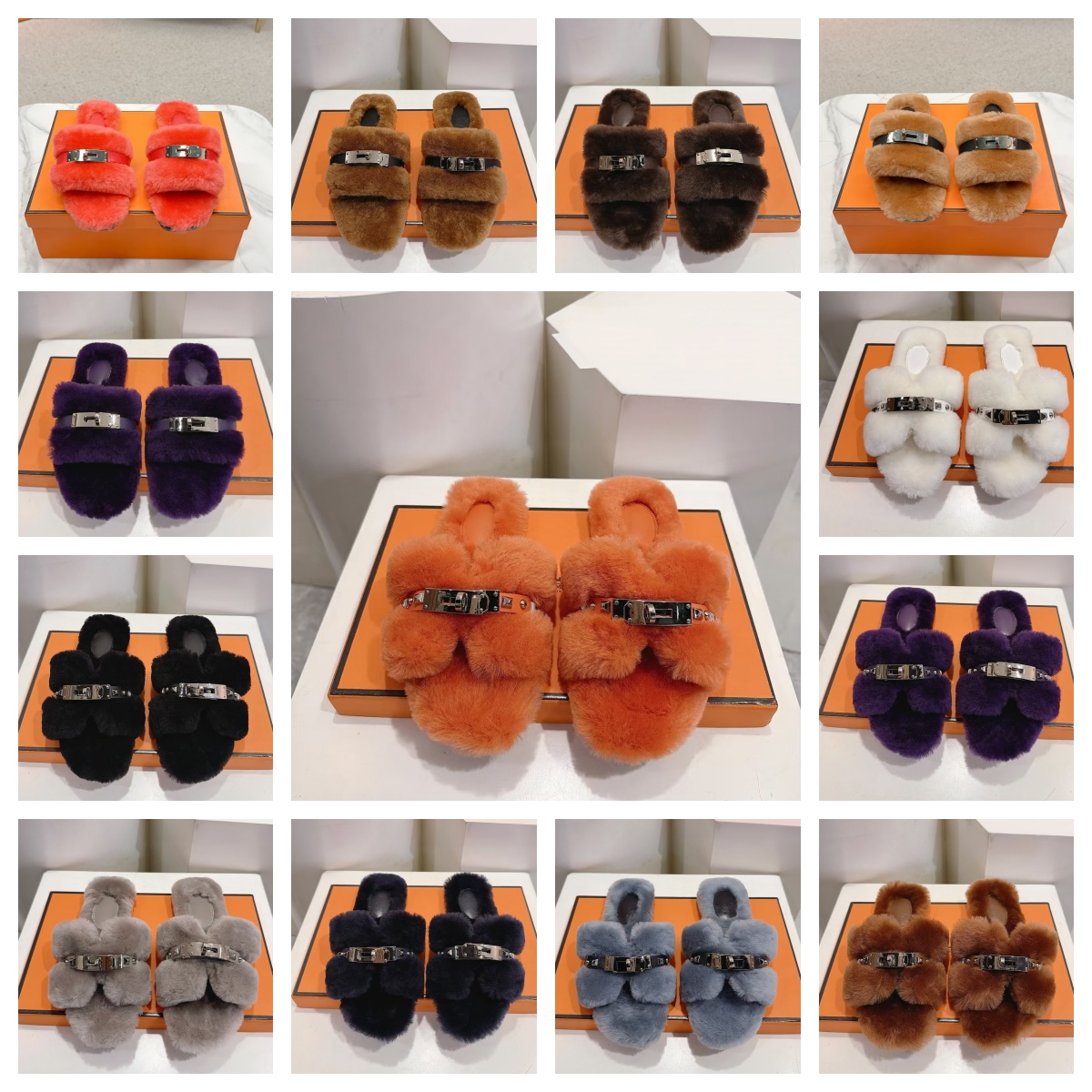 Luxury Women Fuzzy Belt Buckle Slippers Fluffy Soft Fuzzy Casual Shoes Warm and Comfortable Winter House Shoes Outdoor Everyday Shoes Available in M