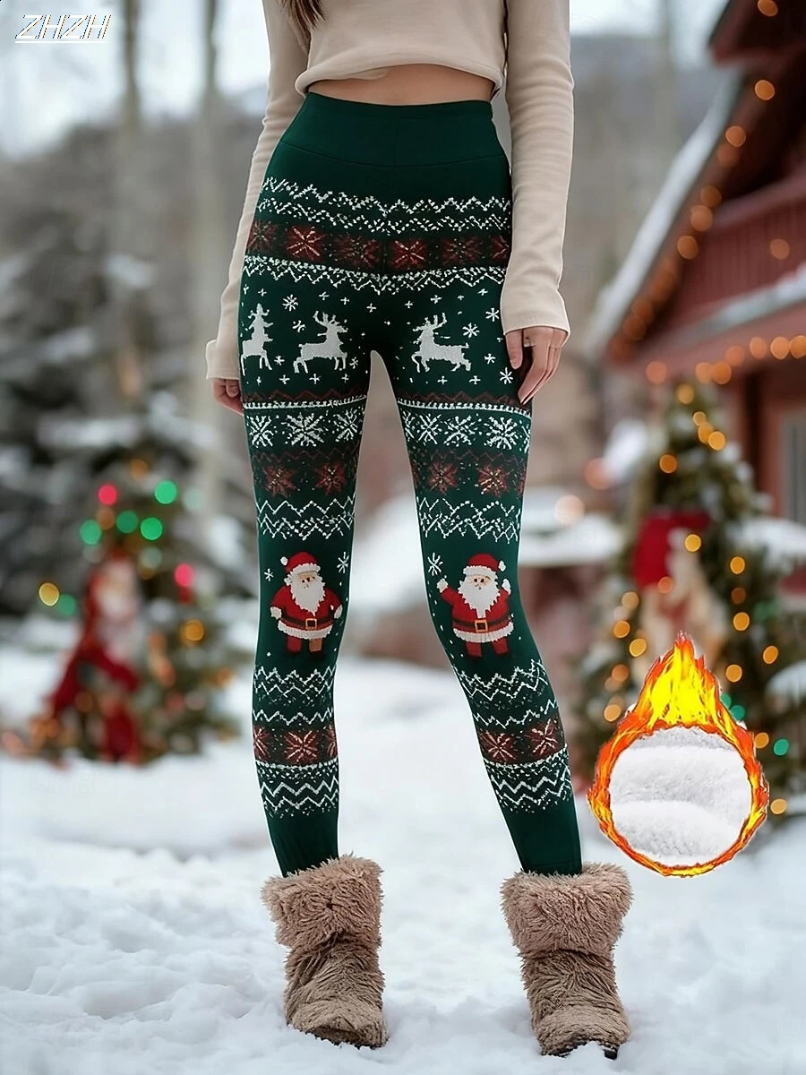 Women's Leggings Cozy Leggings Fashion Streetwear Basic Pants Christmas Graphic Snowflake Printing Fleece Thermal Warm 260917