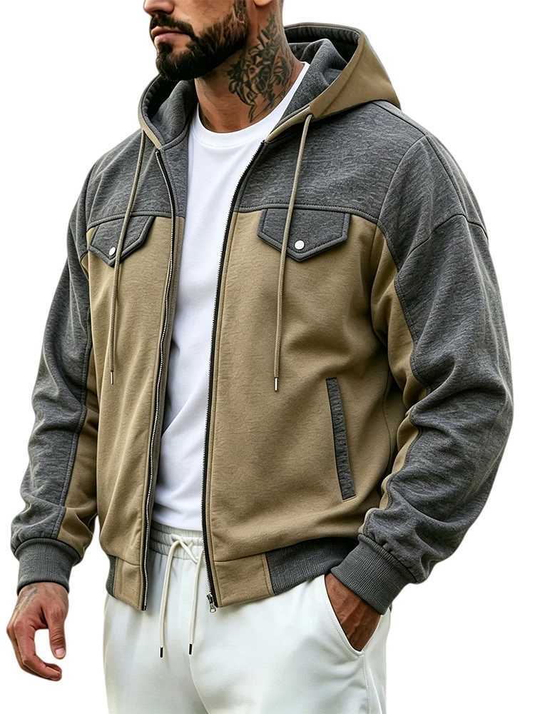 Fashionable Hooded Jackets Mens Vintage Contrast Color Long Slve Coats Men 2026 Fall Winter Casual Warm Zippper Outerwear S260918UT9T