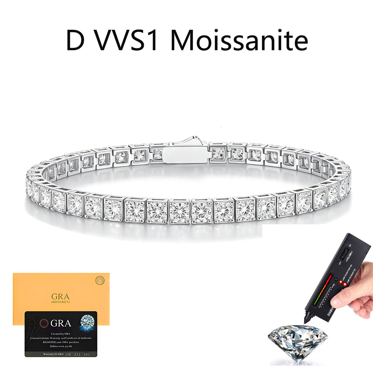 Wholesale Slightly Luxury D VVS1 Moissanite Bracelet 925 Sterling Silver 3mm 4mm Tennis Chain Bracelet Necklace for Women Men