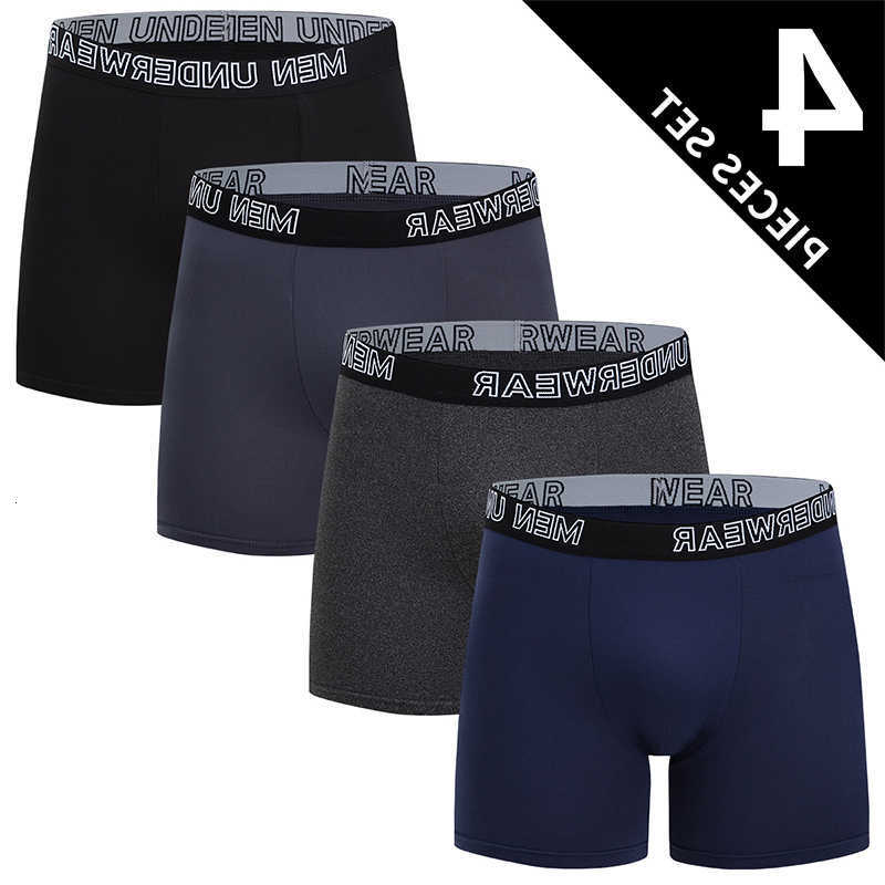 Long Underpants 4-Piece Underwear Men's Solid Color Basic Size Plus Size Breathable Comfortable Casual Sports Boxer Shorts Fashionable D260918