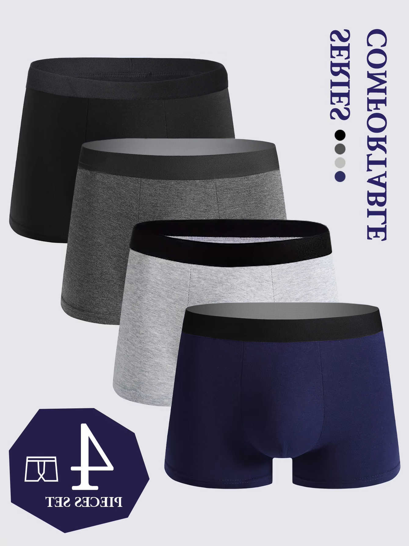 Boxer Set Men's Underpants 4Pcs Shorts Soft Breathable Comfortable Loose Trendy Fashionable Underwear Solid Color Suitable Leisure Sports D2609