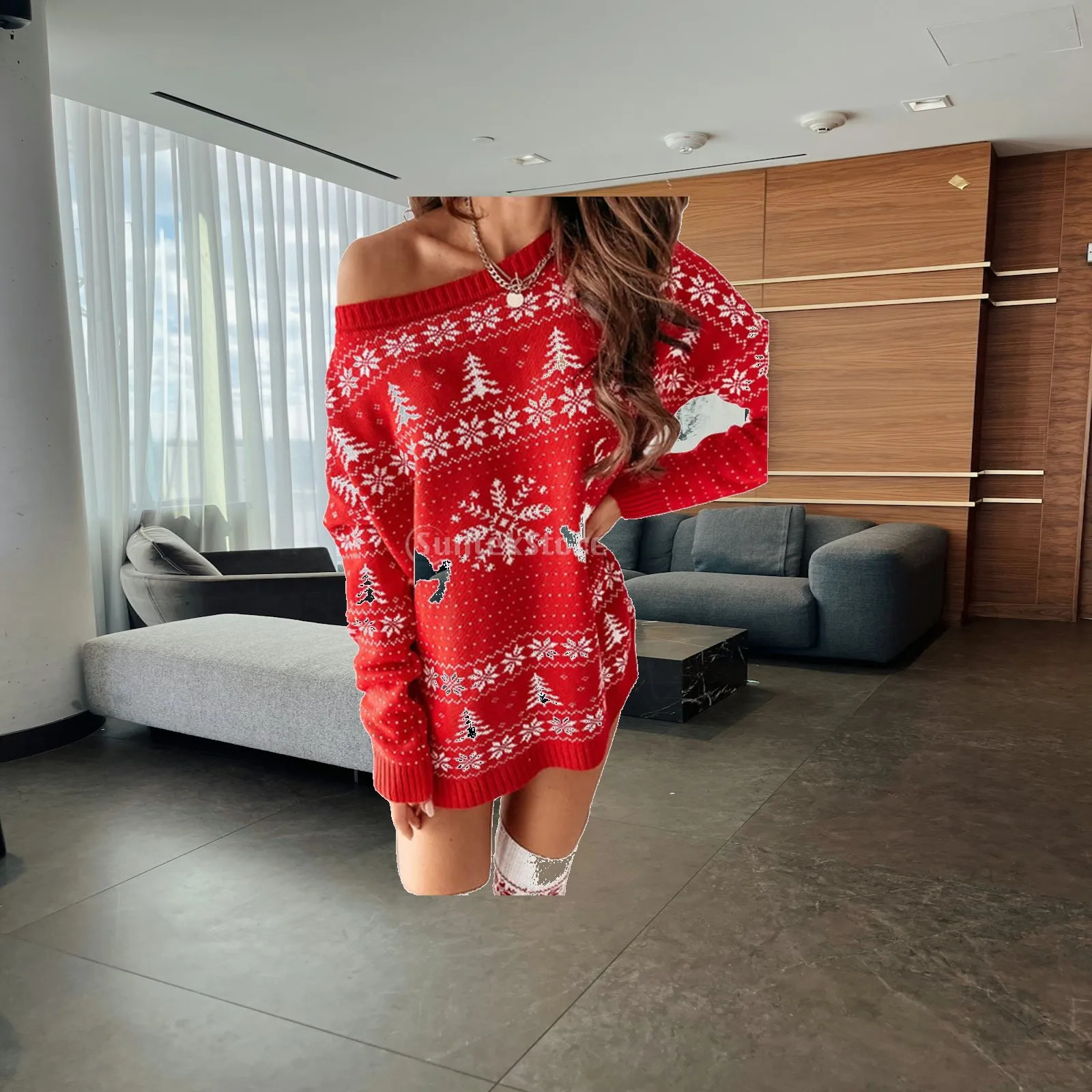 Christmas Sweater Dress Pullover Sweatshirt Reindeer Snowflake Casual Sweatshirts Festive 1 Off Shoulder for Party Women Girls 260918