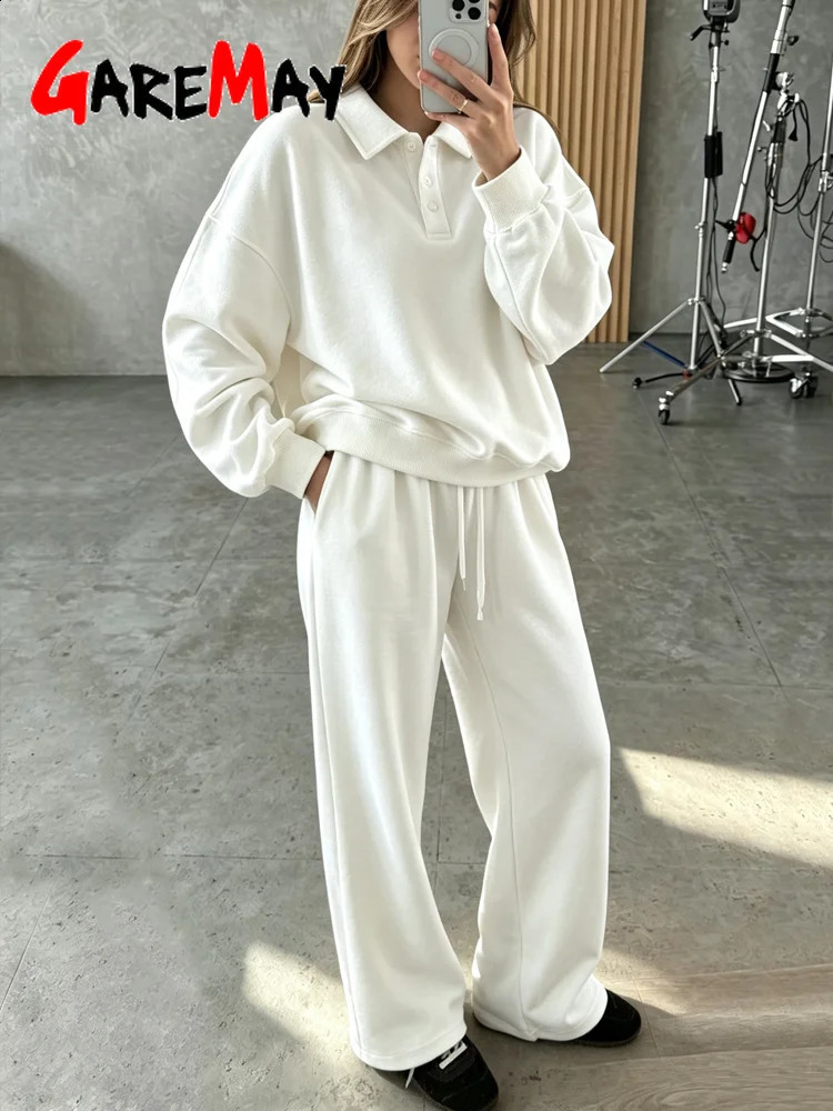 Spring Beautiful Women's Tracksuits with Wide Trousers White Oversize Two Piece Set Women Classic Pant Suits for Women 2026 260917