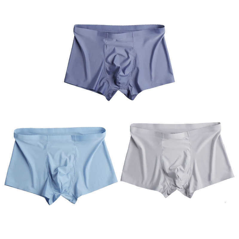 Silk Underpants 3PCS Men's Ice Seamless Boxer Briefs Summer Casual Thin Shorts Panty Soft Intimate Underwear XL-3XL Male Solid Panties D260918