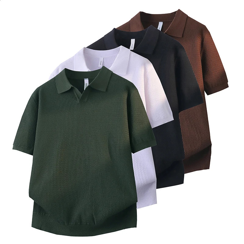 Summer Solid Knitted Short-Sleeve Collared Men T-Shirt Pullover Polo Shirt Casual Breathable Business Y2K Outdoor-Homewear Tops 260917