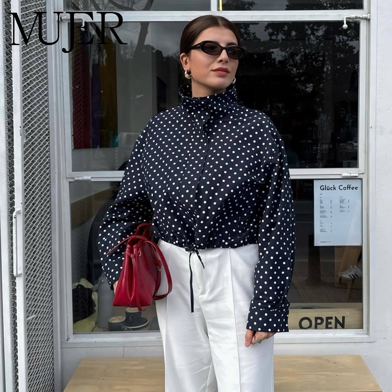MUJER Polka Dot Bomber Jackets for Women Oversized Cropped Jacket Woman Long Sleeve Women's Jacket Fashion Winter Coat Female 260917