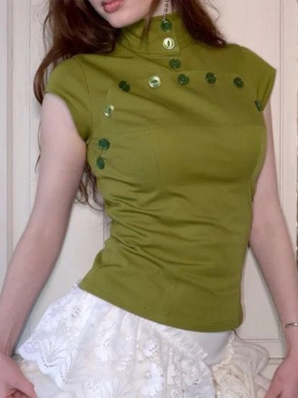 Cross-border button-down top, niche design, solid color, new trendy style, pure alluring, fashionable and sexy, Instagram-inspired casual top for wo