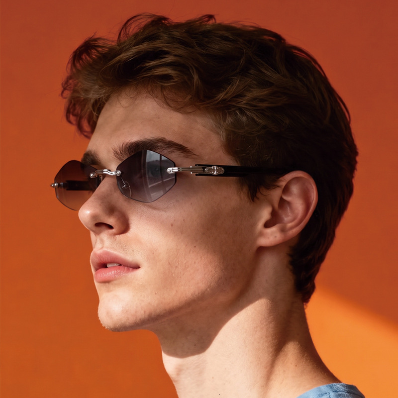 Premium Brand Designer Sunglasses 2026 Fashionable Diamond-Shaped Rimless Sunglasses, Unisex Design, Wood Grain Pattern, European American Style, Su
