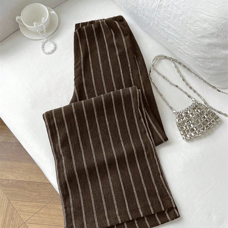 Womens High Waist Striped Wide Leg Pants AntiWrinkle Fabric Elegant Vertical Stripe Casual Office Commute Essential 260826
