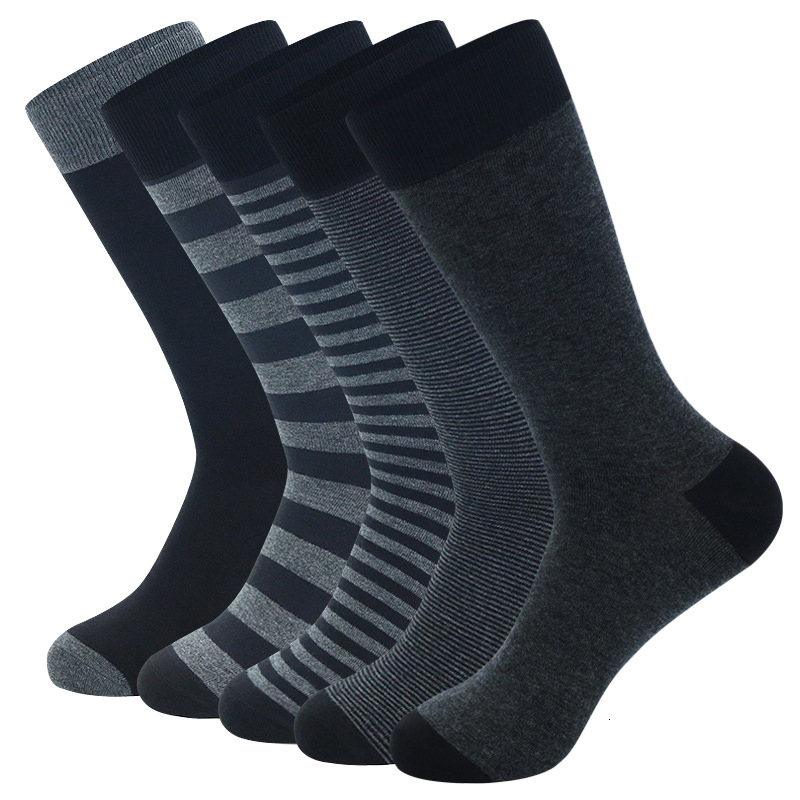 5Pairs High Quality Men's Long Socks Striped Solid Color Business Sports Breathable New Male Black Plus Size EU40-47 J260918