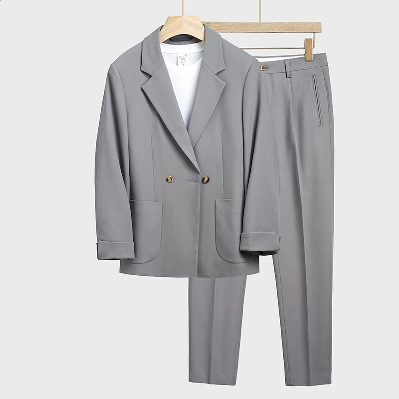Autumn Mens Clothing Light y Business Leisure Suit Jacket Set Streetwear Korean Clothes Slim Pants M3XL 260918