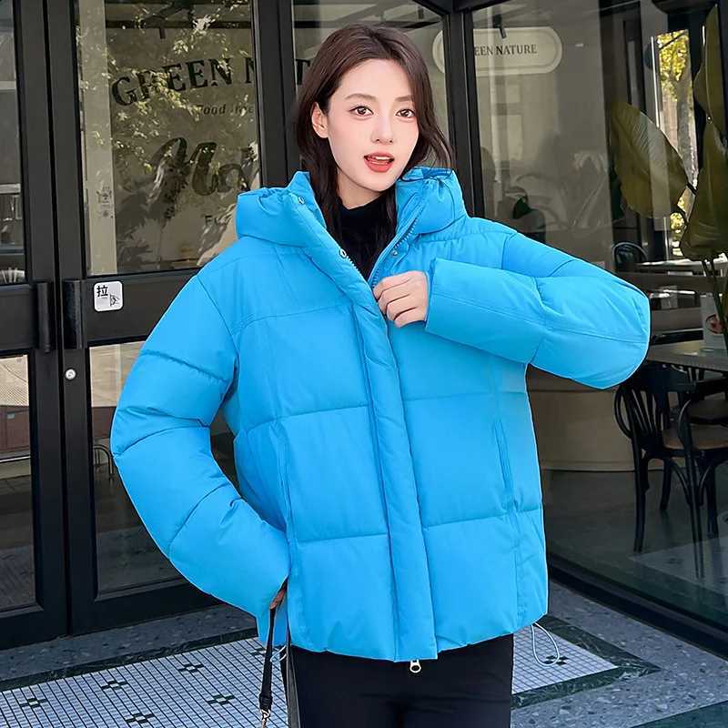 2026 Fashion Candy Colors Cotton-padded Jacket Women's Autumn Winter Short Parkas Hooded Warm Loose Coat Student Bread Outerwear H260917