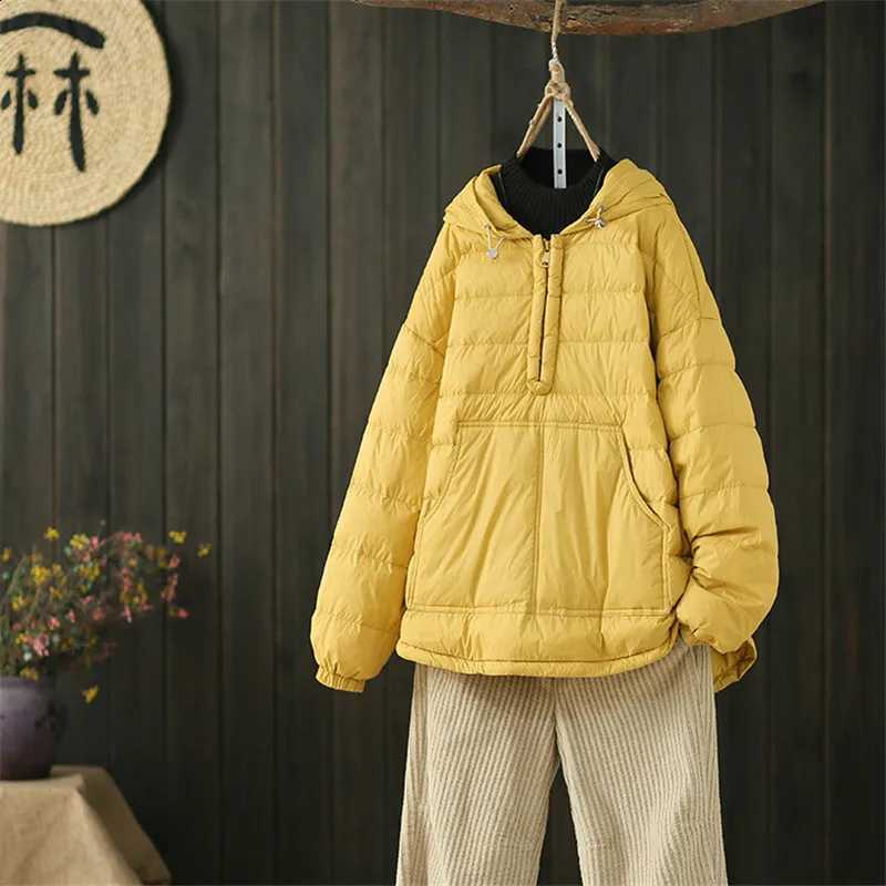2023 Autumn Winter Oversize White Duck Down Coat Women Pocket Hooded Hoodies Jacket Female Casual Loose Puffer Warm Thick Parkas H260917