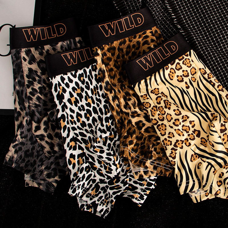 Men's Leopard Patterned High-Waisted Underwear: Soft Ice Silk Fabric, Ideal for Warm Weather